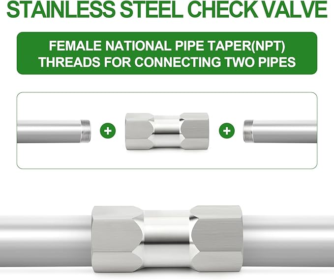 TAISHER 1PCS 316L Stainless Steel 3/8" NPT Female Check Valve,Backflow Prevention,One Way Non-Return Check Valves