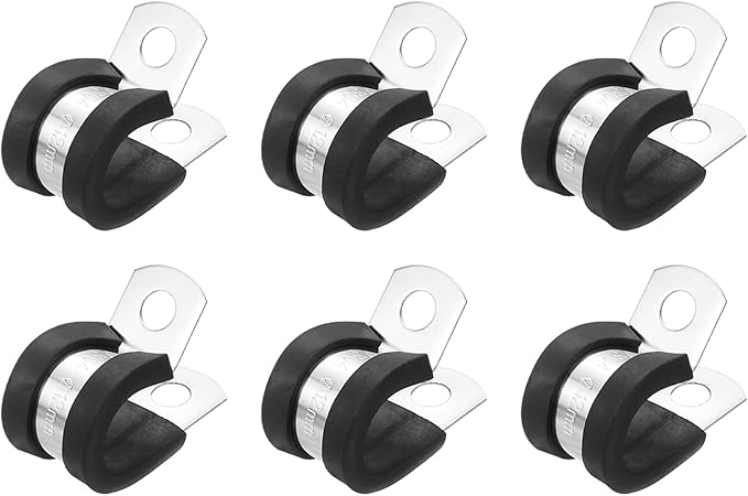 uxcell 1/2"(12mm) Cable Clamp, 304 Stainless Steel Rubber Cushioned Insulated R Shape Metal Clamp Tube Holder for Pipe Hose Wire Cord Installation 6Pcs