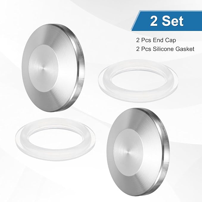 uxcell Stainless Steel Sanitary Fitting Clamp End Cap 1" (25.4mm) Solid Tube End Cap with Silicone Gasket for Food Beverage Cosmetics Factory Pipes