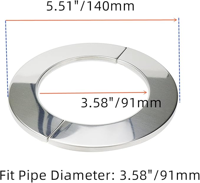 Wall Split Flange, Stainless Steel Round Escutcheon Plate for 3.58"/91mm Diameter Pipe, Pack of 2
