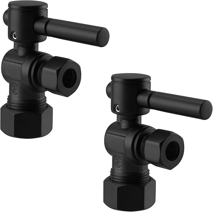 Westbrass R105BL-2-62 1/4-Turn Lever Handle Angle Stop Shut Off Valve, 5/8" OD x 3/8" OD, Matte Black (2-Pack)