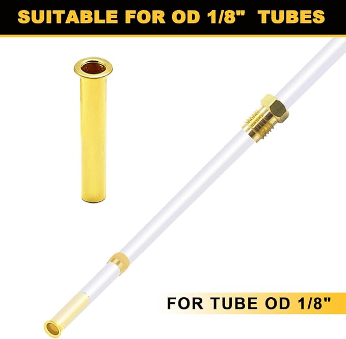 Siptenk 100PCS Brass Compression Tube Inserts for OD 1/8", Insert Tube Support Compression Sleeve Fitting, Sleeve Ferrules for Oil Water Air Pipe
