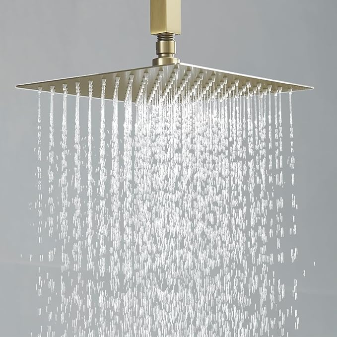 10 Inch Ceiling Mounted Shower System Rain Mixer Shower Combo Set Rainfall Shower Head System ‎Brushed Gold Shower Faucet Rough-in Valve Body and Trim Kit Included