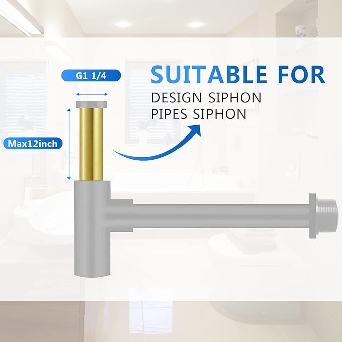Flanged Sink Tailpiece 1-1/4 in. OD, 12 inch Brass Extension Tube for Trap, Drain Connections, Siphon Immersion Pipe For Bathroom Under Sink, Brushed Gold