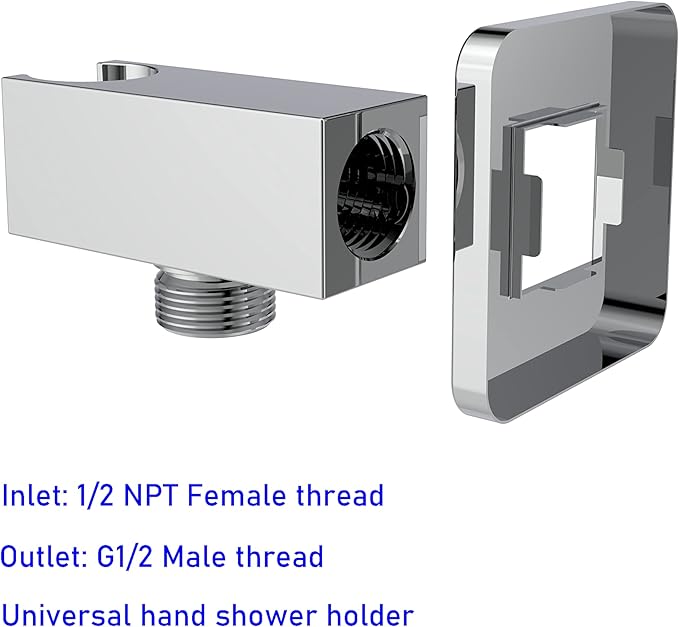 All Aquaiaw Water Supply Elbows are Without Nipples. Aquaiaw Wall Supply Elbow with Flange. Tapered 1/2 NPT Female Inlet, Brass Wall Union with Handshower Holder, Square, Polished Chrome, G1/2 Outlet