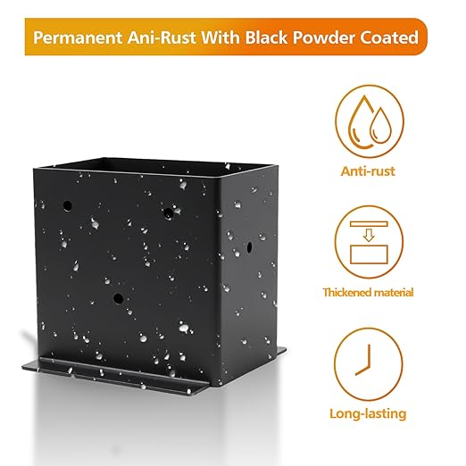 2 Set 4“× 6” Post Base, (Inner Size 3.6"x 5.6") Post Brackets,Black Metal Powder-Coated Thick Steel Post Anchor Outdoor for Support Deck Base Plate Pergola Brackets Fence Kit,Mialbox Post Mount