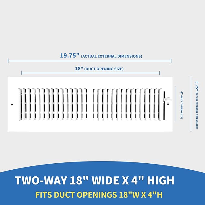 20x4 Vent Register [Duct Opening], Vent Covers for Home Ceiling, Two-Way Ventilation Register, Adjustable Solid Steel Wall Register Vent Cover (20"W x4"H [Duct Opening])