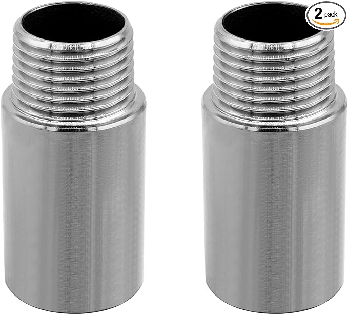 Stainless Steel Pipe Fitting 1/2" NPT Male x 1/2" NPT Female Thread Nipple Cast Pipe 2"（50mm) Length 2PCS