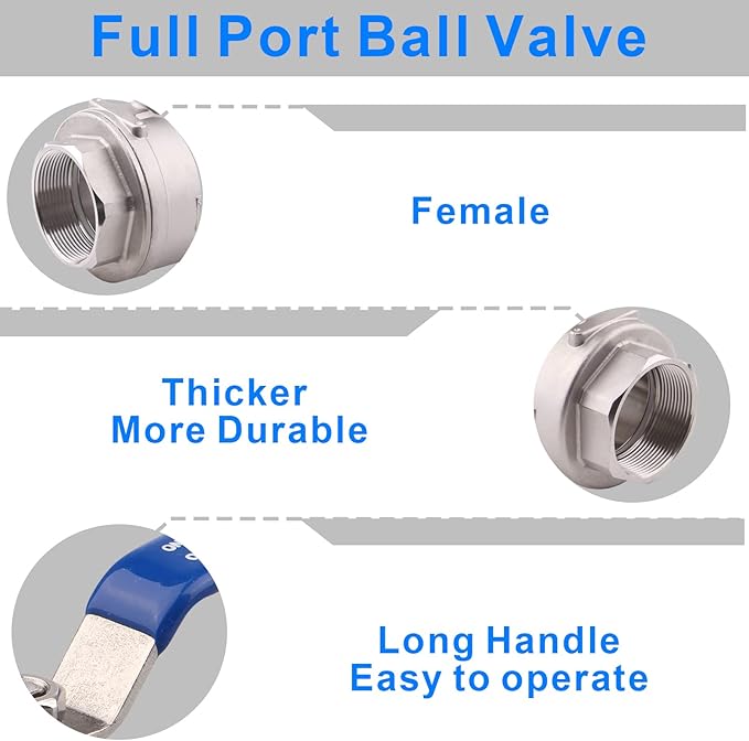 DERNORD Full Port Ball Valve Stainless Steel 304 Heavy Duty for Water, Oil, and Gas with Blue Locking Handles (3" NPT)