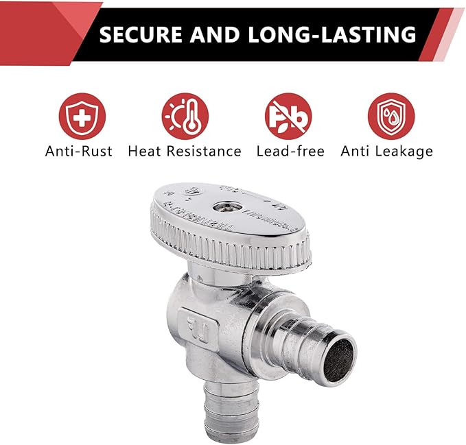 (Pack of 10) EFIELD 1/4 Turn Angle Stop Valve Barb Crimp 1/2" Pex X 1/2" Pex Chrome Plated Brass,(VALVE102-10PCS)