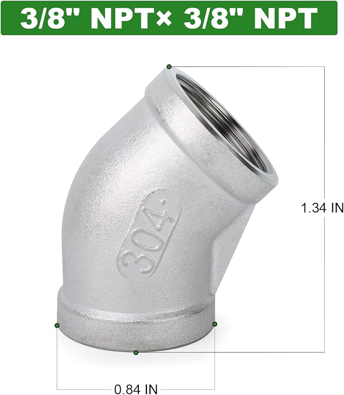 TAISHER 5PCS 304 Stainless Steel 45 Degree elbow,3/8 Inch NPT Female Pipe to 3/8 Inch NPT Female 304 Stainless Pipe Fitting