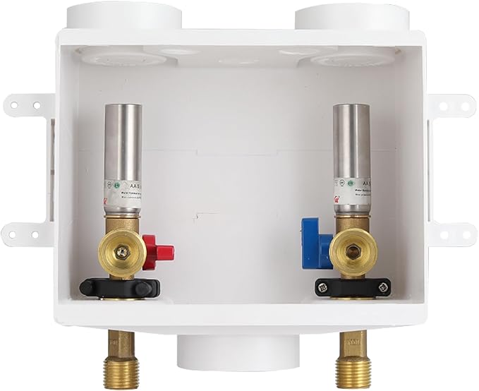 Washing Machine Outlet Box with Water Hammer Arrestor,1/2 Inch Sweat MIPInlet Connection,3/4 Inch MHT Outlet Male Thread Connection, PEX Box with Center Drain with 1/4-Turn Ball Valve