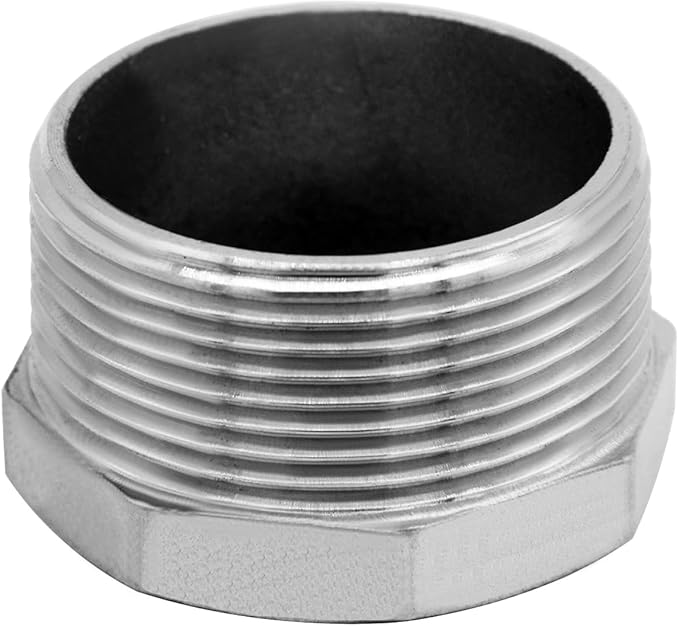 Stainless Steel 1-1/2" NPT Male to 3/4" NPT Female Reducer Hex Bushing Pipe Fitting Adapter (Pack of 2)
