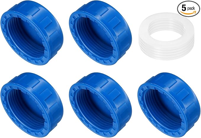 uxcell 5Pcs 1-1/4 Inch PT Female Thread PVC Pipe Fitting Cap, Cleanout Water Drain End Caps, Pipe Plug Socket Fittings with Gasket for Water Heater Supply Lines, Plumbing, Blue