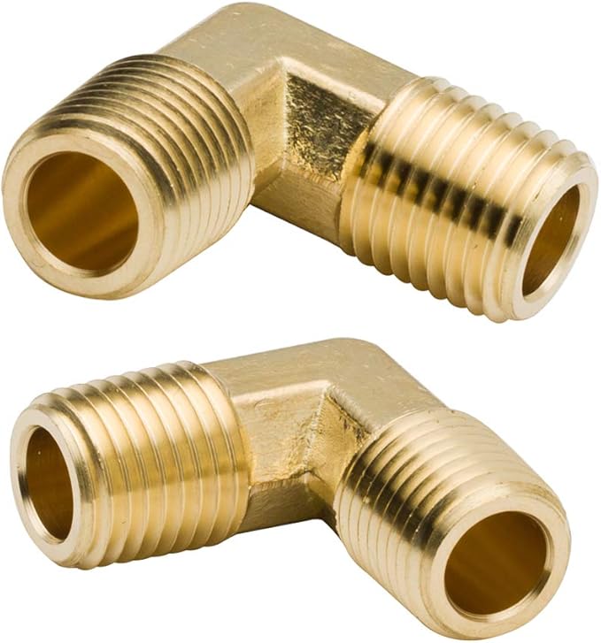 Legines 90-Degree Male Elbow Fitting, Forged Brass 90 Degree Right Angle Ell, 1/4" NPT Male x 1/4" NPT Male, Pack of 2
