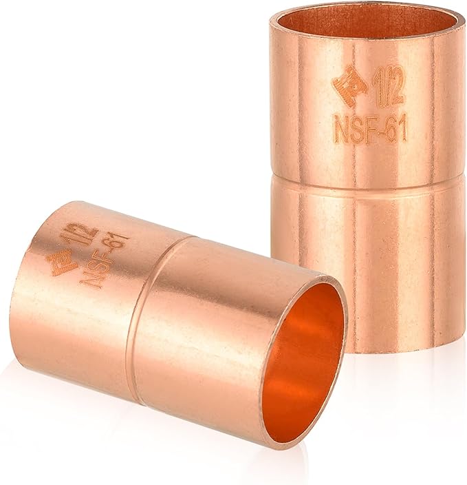 150-Pack HeSun Copper Fittings, 1/2-Inch Copper Coupling with Rolled Stop, C x C with Sweat Solder Connection(COPPER001-150)