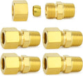 ChillWaves Brass Compression Tube Fitting, 1/2" OD x 3/8" NPT Male Compression Union Connector(5-PACK)