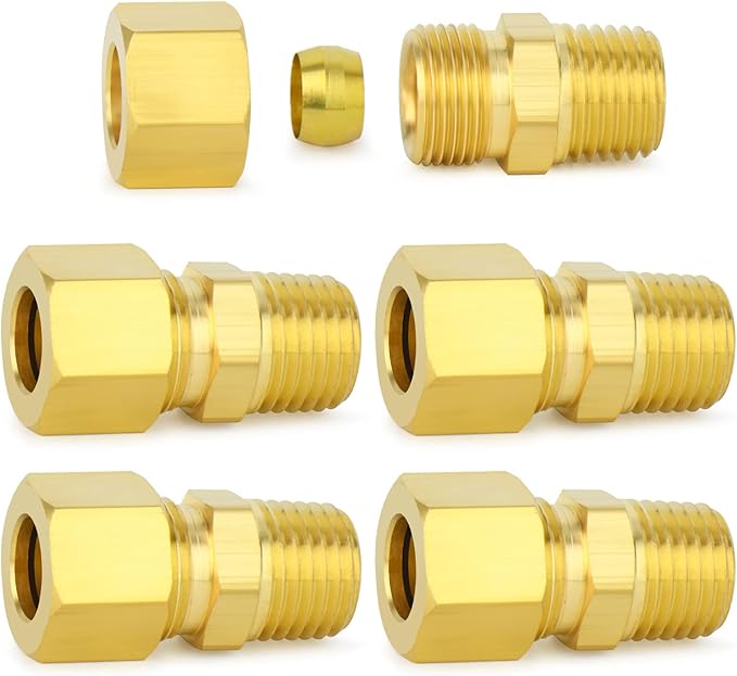 ChillWaves Brass Compression Tube Fitting, 5/8" OD x 1/2" NPT Male Compression Union Connector(5-PACK)