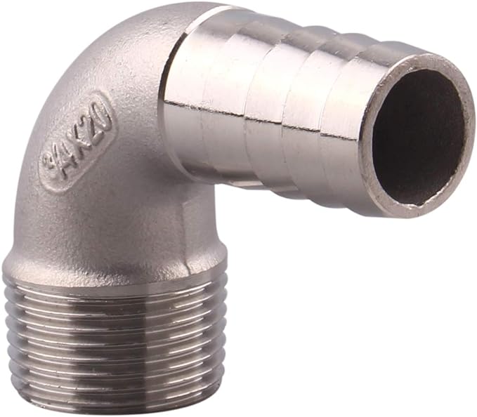 DERNORD 3/4" Hose Barb x 3/4" Male NPT Stainless Steel 90 Degree Elbow- Home Brew Pipe Fitting