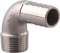 DERNORD 3/4" Hose Barb x 3/4" Male NPT Stainless Steel 90 Degree Elbow- Home Brew Pipe Fitting