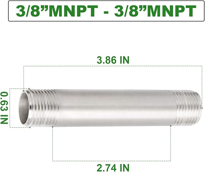 TAISHER 2PCS Stainless Steel Pipe Fittings, 3/8" NPT x 3/8" NPT Male Threaded, 4" Length Nipple Cast Pipe