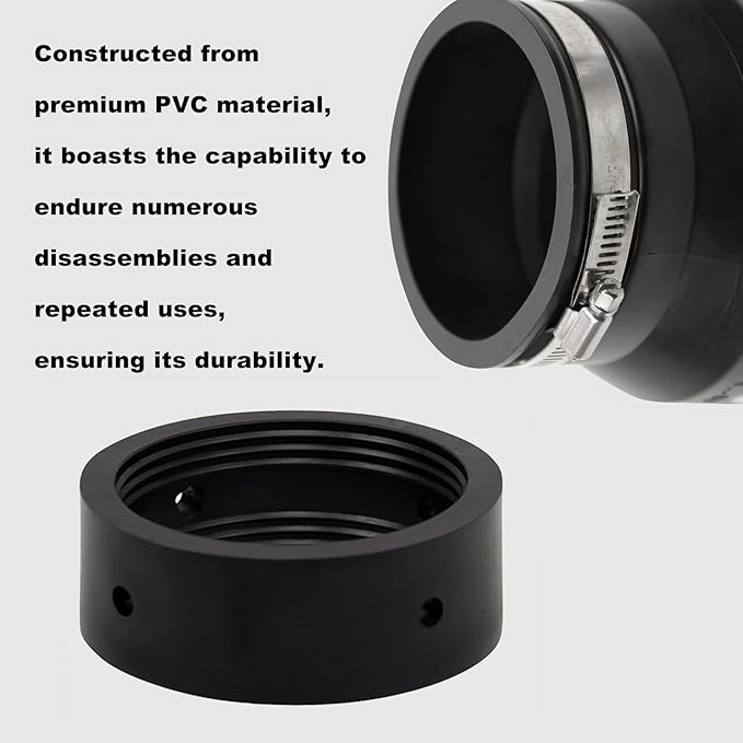 RULLINE 4" to 3" Black PVC Reducer Coupler & Gate Valve Bushing with 2pcs Clamps RV Plumbing Fittings PVC Pipe Coupler Adapter RV Sewer Connection