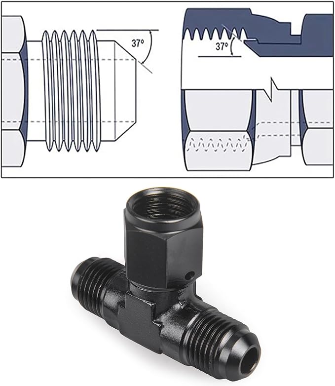 6AN Male Tee Fitting Adapter with AN6 Female Swivel on Side Aluminum 2Pcs