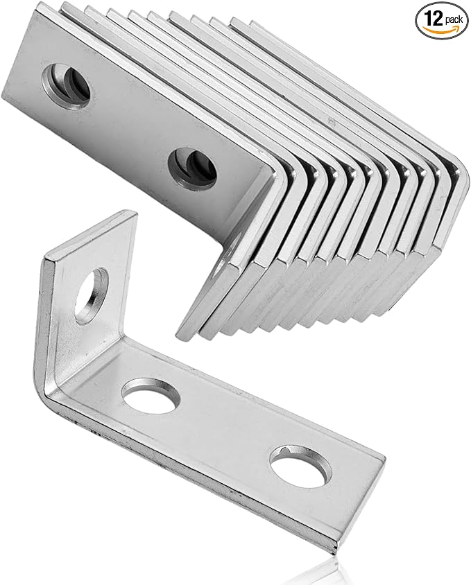 3 Hole L Shaped Fitting Bracket Corner Brace Fit for 1/2" Bolt in 1-5/8" Strut Channel, 12 Pcs 90 Degree Metal Framing Connector