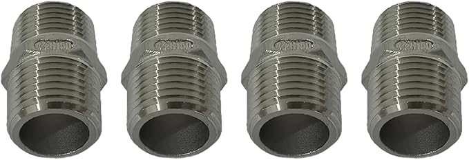 4Pcs 1/2'' Hex Nipple 1/2"NPT Male x 1/2"NPT Male Threaded Stainless Steel 304 Threaded Nipple Pipe Fittings for Brew Kit Home Piping