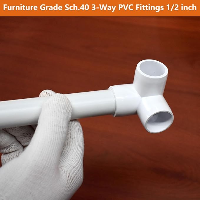 1/2" PVC Fittings 3 Way (10-Pack) Furniture Grade, Elbow Connector, Heavy Duty for DIY Furniture, Frames, UV Resistant - Compatible with 1/2" Schedule 40 PVC Pipes‌