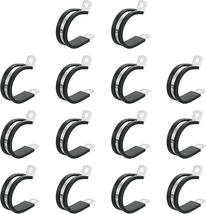 uxcell 1-3/8"(34mm) Cable Clamp, 304 Stainless Steel Rubber Cushioned Insulated Clamp R Shape Metal Clamp Tube Holder for Pipe Hose Wire Cord Installation 14Pcs