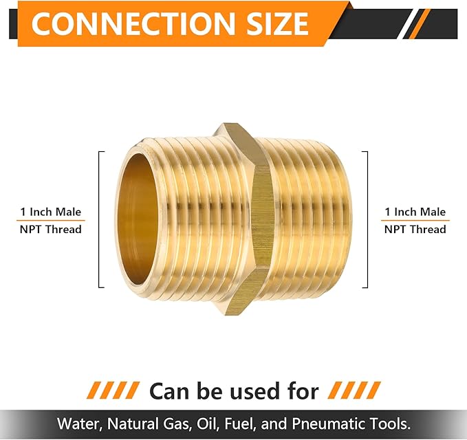 50-PCs HeSun Brass Hex Nipple Pipe Fitting, 1" NPT Male x 1" NPT Male Nipple Pipe Adapter(NPT015-50)