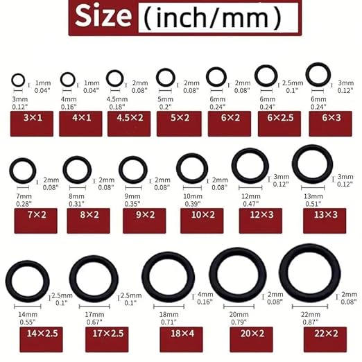 225-Piece Rubber O-Ring Kit – 18 Sizes of Durable Sealing Washers for Plumbing, Automotive, Hydraulic & Air Systems, Heat & Oil Resistant