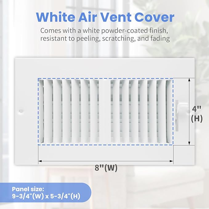 8 x 4 Inch [Duct Opening] Air Vent Covers for Wall or Ceiling - High Airflow 2 Way Steel Ventilation - Adjustable Wall/Ceiling Register, 9-3/4 Inch x 5-3/4 Inch [Overall Dimensions]