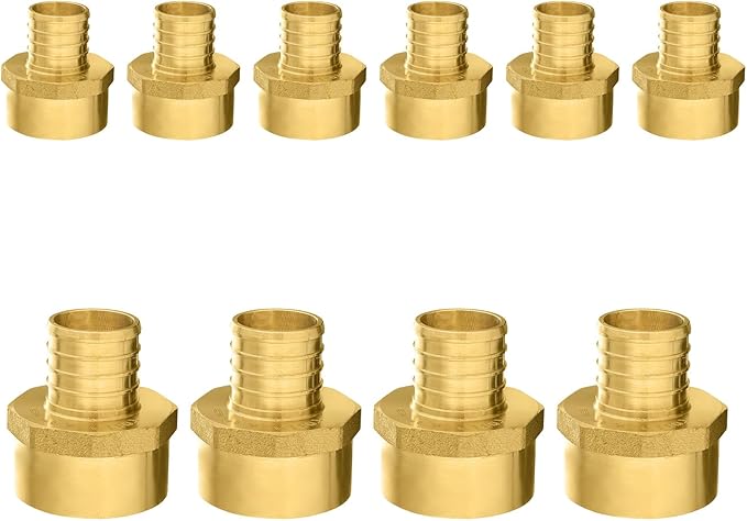 10-Pack PEX Fittings Niikappu 3/4" x 3/4" NPT Female Threaded Adapter, Brass Pex Crimp Adapters for PEX Pipes, ASTM F1807