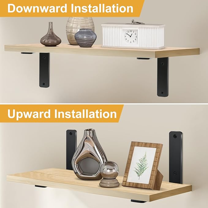 8 Pack - L 8" x H 6" x W1.5, 5mm Thick Black L Shelf Bracket, Iron Shelf Brackets, Metal Shelf Bracket, Industrial Shelf Bracket, Floating Shelf Bracket, Shelf Supports with Screws
