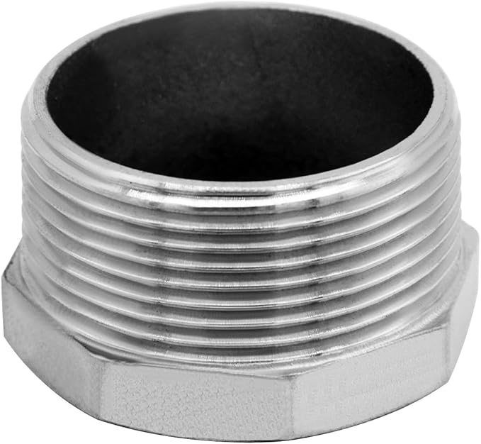 Stainless Steel 1-1/4" Male NPT to 3/4" Female NPT Reducer Hex Bushing Pipe Fitting Adapter (pack of 2)