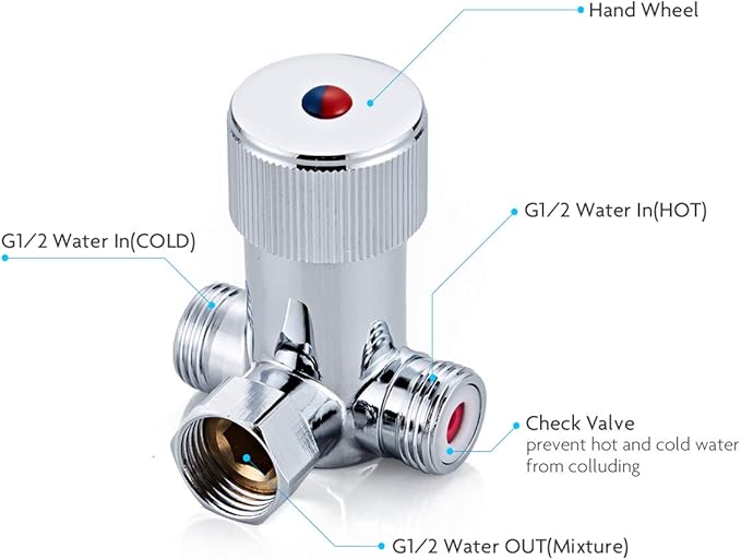 Solid Brass DN15 1/2" Hot and Cold Water Mixing Valve for Touchless Sensor Faucet,Temperature Adjustable Automatic Faucet Water Mixer Valve with Check Valve…