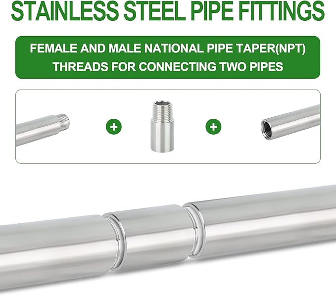TAISHER 4PCS Stainless Steel Pipe Fittings, 1/4" NPT Male x 1/4" NPT Female Threaded, 2" Length Nipple Cast Pipe