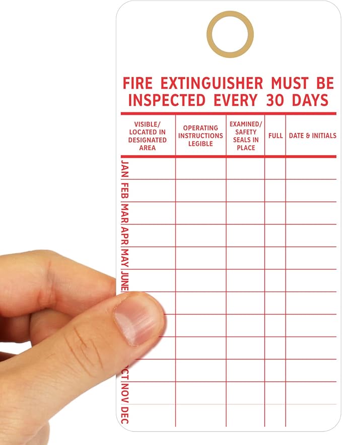 SmartSign “Fire Extinguisher Must Be Inspected Every 30 Days” Monthly Inspection Tags, 5.75 x 3 inch 13 Point Cardstock, Red and White (Pack of 100), Made in USA