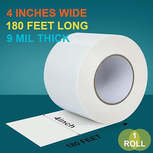 Golden Fox Vapor Barrier Tape, 4'' x 180' Roll, 9 Mil White Polyethylene Moisture and Vapor Barrier Seam Tape for Crawl Spaces, Marine Use, Insulation Tape, Underlayment & More, Waterproofing,1 Pack