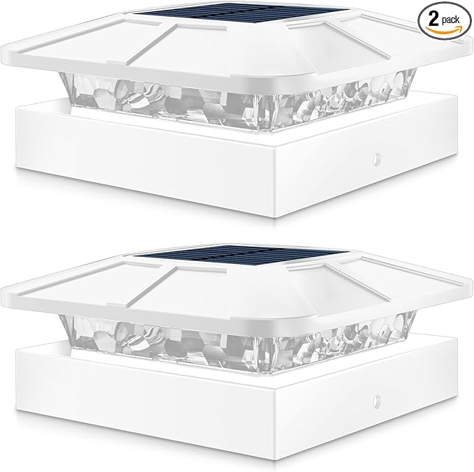 Peasur 4x4 Solar Post Cap Lights Outdoor with 3 Modes, 2 Packs White Fence Light Solar Powered Waterproof for 3.5×3.5/4x4 Wood/Vinyl Posts for Deck Yard Garden Patio Outside