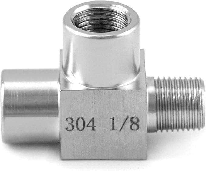 QWORK Stainless Steel Pipe Fitting, 1/8" NPT Male x 1/8" NPT Female x 1/8" NPT Female, Male Run Tee