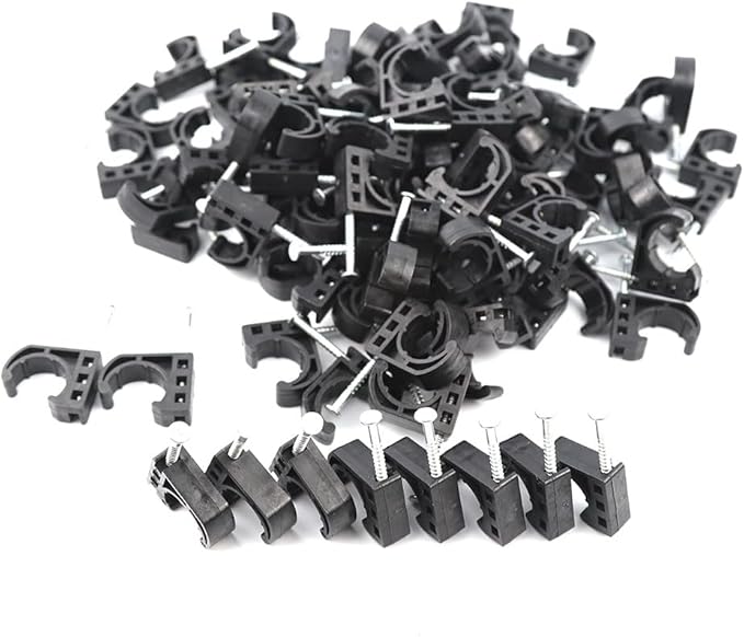 Tenke 100 PCS Black 1/2 inch Half Clamp J-Hook J Clamp with Nail for PEX Pipe Tubing Support (100pcs 1/2")