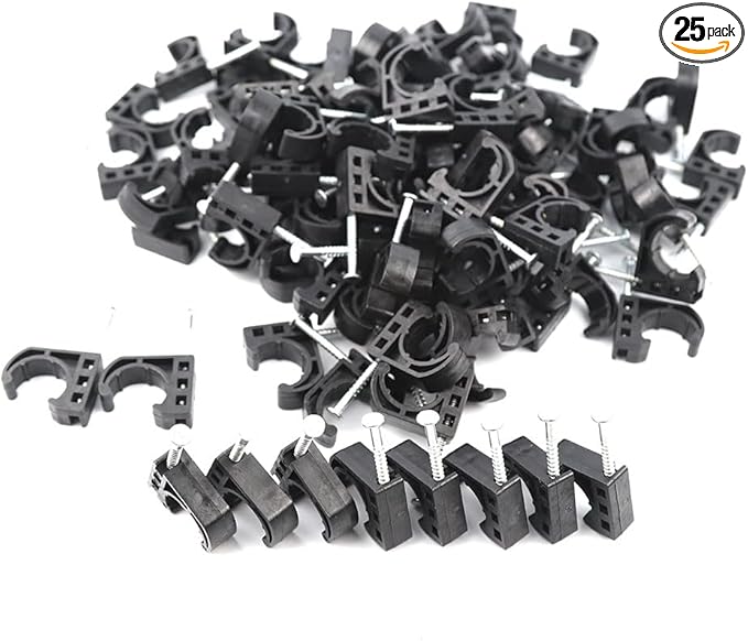 Tenke 25 PCS Black 1/2 inch Half Clamp J-Hook J Clamp with Nail for PEX Pipe Tubing Support (25pcs 1/2")