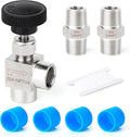 TAISHER 1PCS 304 Stainless Steel 90 Degree Needle Valve 1/4" Female NPT For Flow Control Water Gas Oil With Nipple