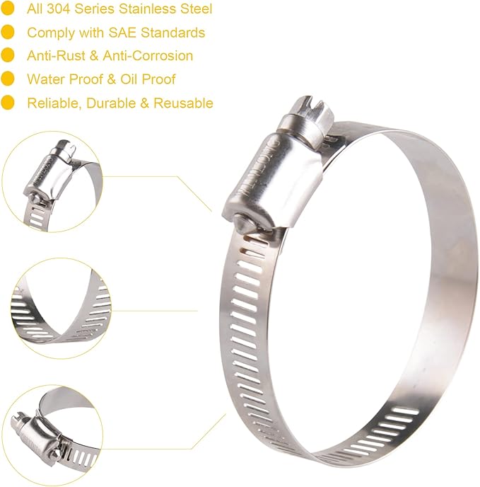 Winlong Stainless Steel 2'' Hose Clamps, 10PK SAE 36 Worm Gear Hose Clamps Adjustable 1 3/4 Inch-2 3/4 Inch (45-70mm) for Automotive Plumbing, 2 1/2'', 2.5'', 2 1/4'' Hose Clamps
