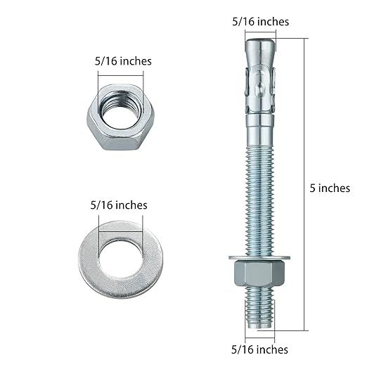 5/16x5" 30Pcs Inch Standard Fasteners for Heavy-Duty Zinc Wedge Anchors for Cement and Concrete