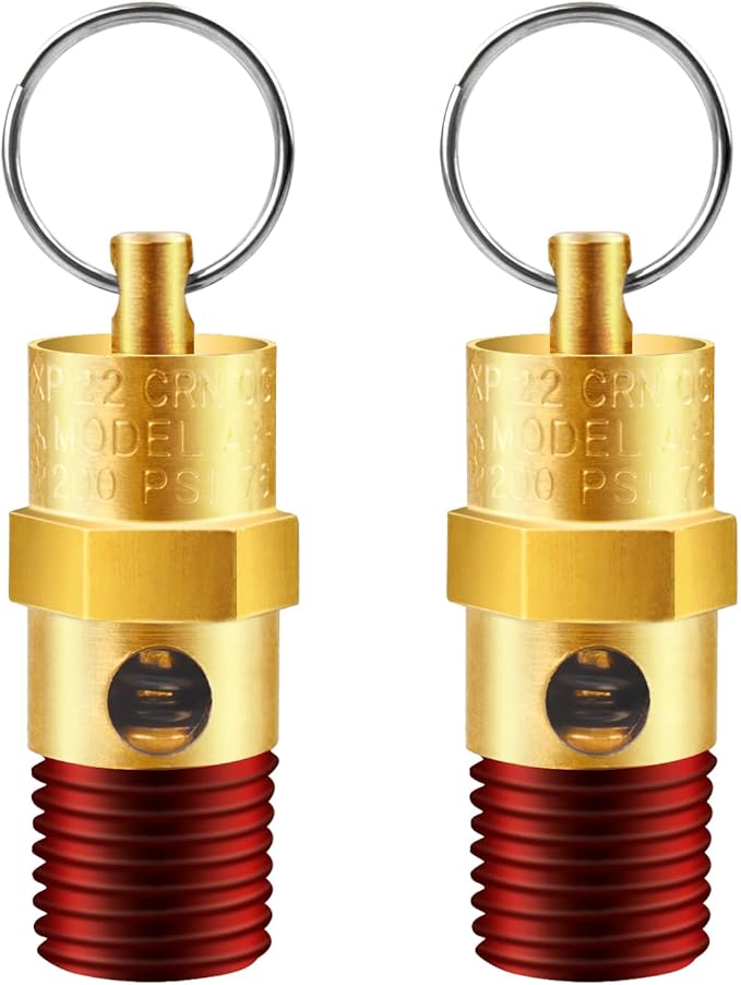 2 Pieces 1/4'' Male 200 PSI NPT Air Compressor Pressure Relief Valve Brass Safety Valve Air Compressor Check Valve
