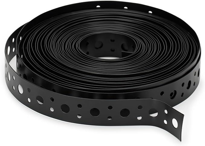 Black 1 Inch x 33FT Metal Strapping with Holes 0.03" Thick Galvanized Metal Pipe Hanger Strap for Plumbing, HVAC and Duct Support
